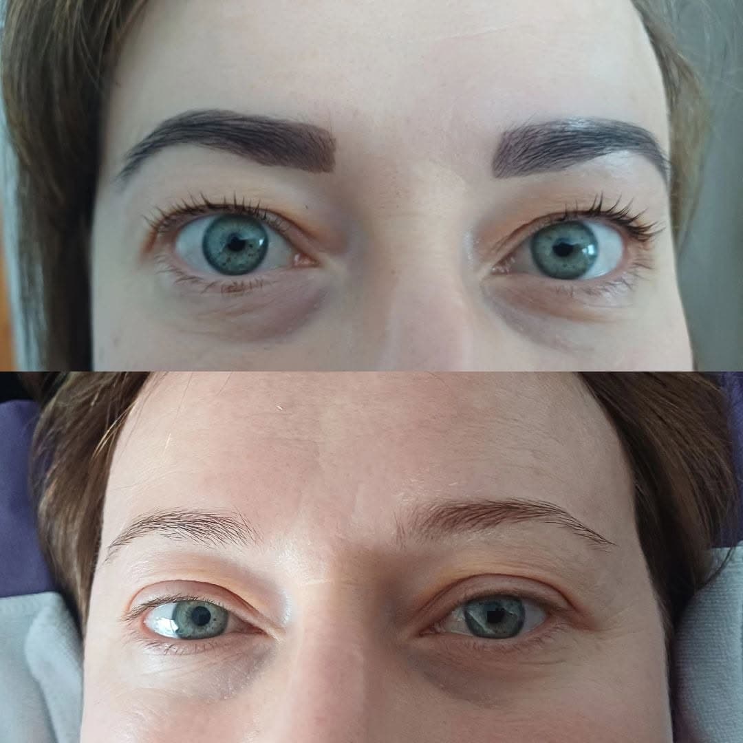 Eyebrow wax and tint, before and after